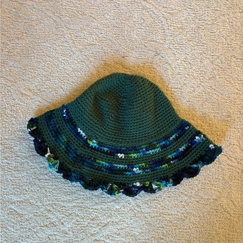 Handmade Green and Blue Crochet bucket Hat